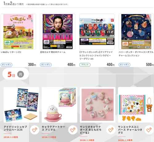 巡回 バンダイ食玩 / ガシャポン 1月スケジュール公開