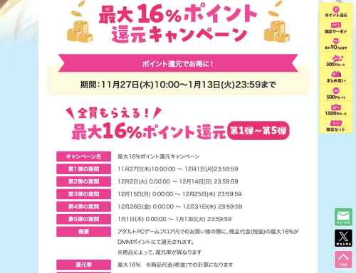 【Pt還元】FANZA GAMESにて冬のエロゲ最大16%還元キャンペーン第2弾が開始！期間は12月14日まで